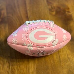 Pink Green Bay Packers Autographed Football Larry McCarren #74 Signed